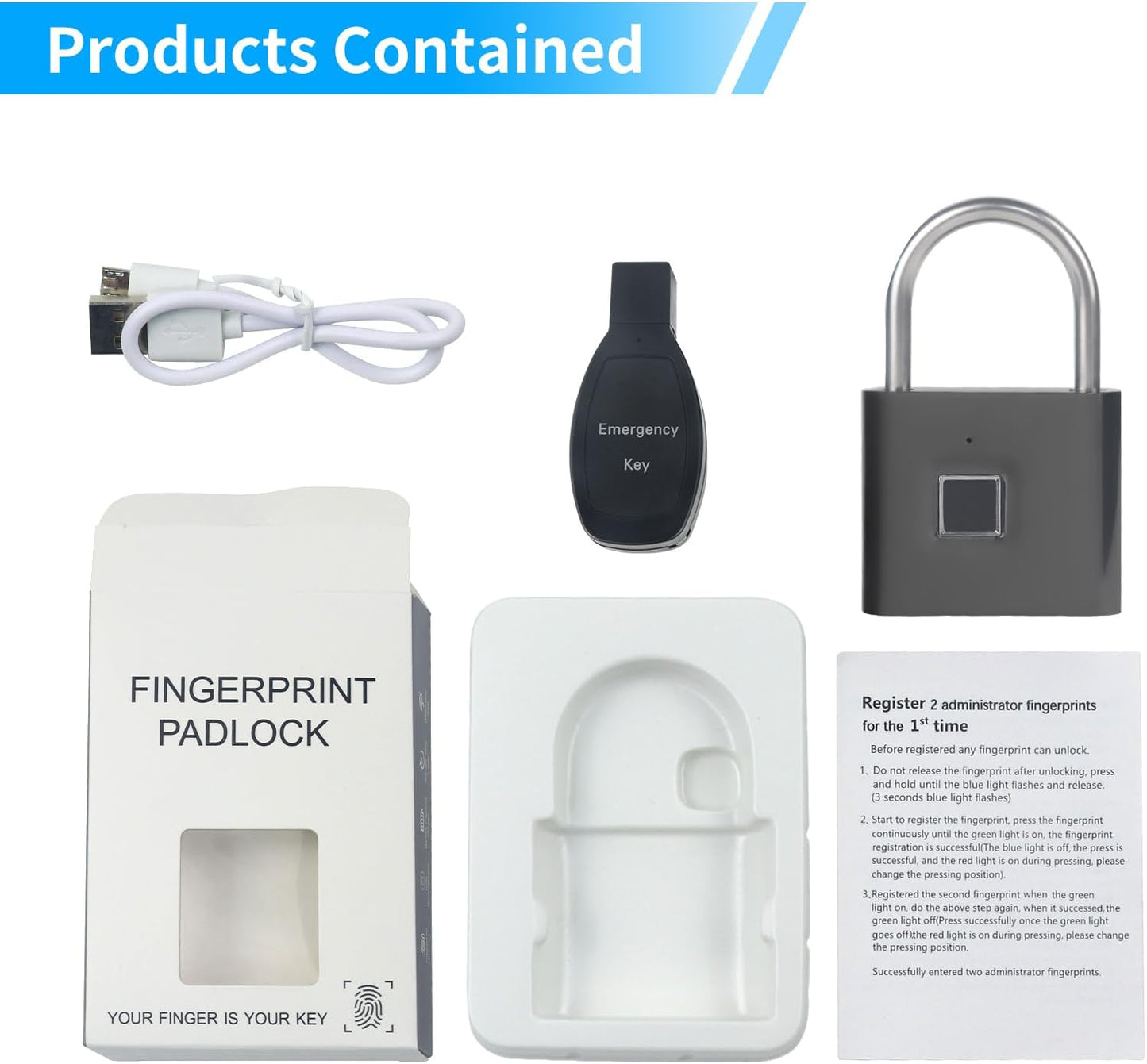 Waterproof Fingerprint Padlock with Emergency Key - Ideal for Warehouses, Gyms, Schools, Homes, and Offices - WildKart