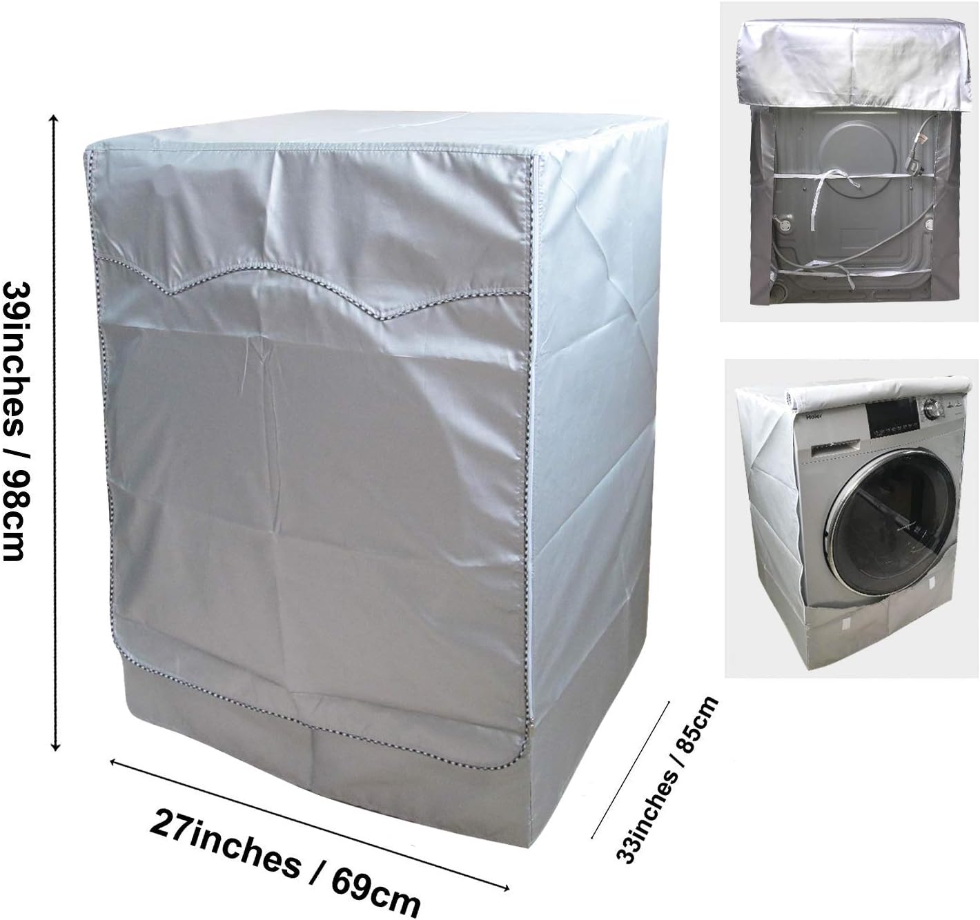 Waterproof Front-Loading Washer/Dryer Cover - Dustproof, Sun-Proof, W27"D33"H39", Fits Most US & Canadian Models (Basic Silver)