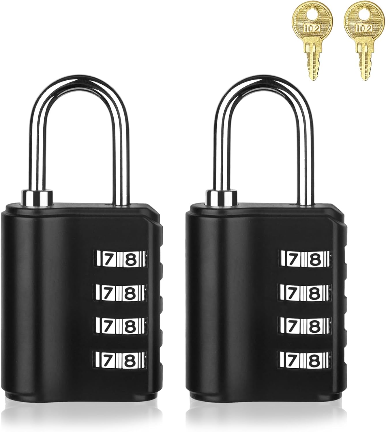 Waterproof Greoil Outdoor 4 Digit Combination Lock with Key - Set of 2 Padlocks for School Gym Sports Locker
