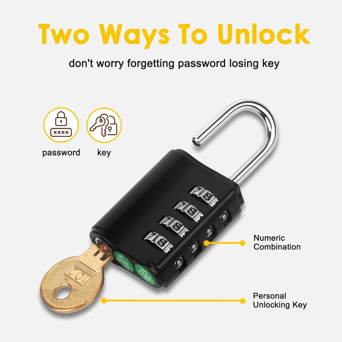 Waterproof Greoil Outdoor 4 Digit Combination Lock with Key - Set of 2 Padlocks for School Gym Sports Locker
