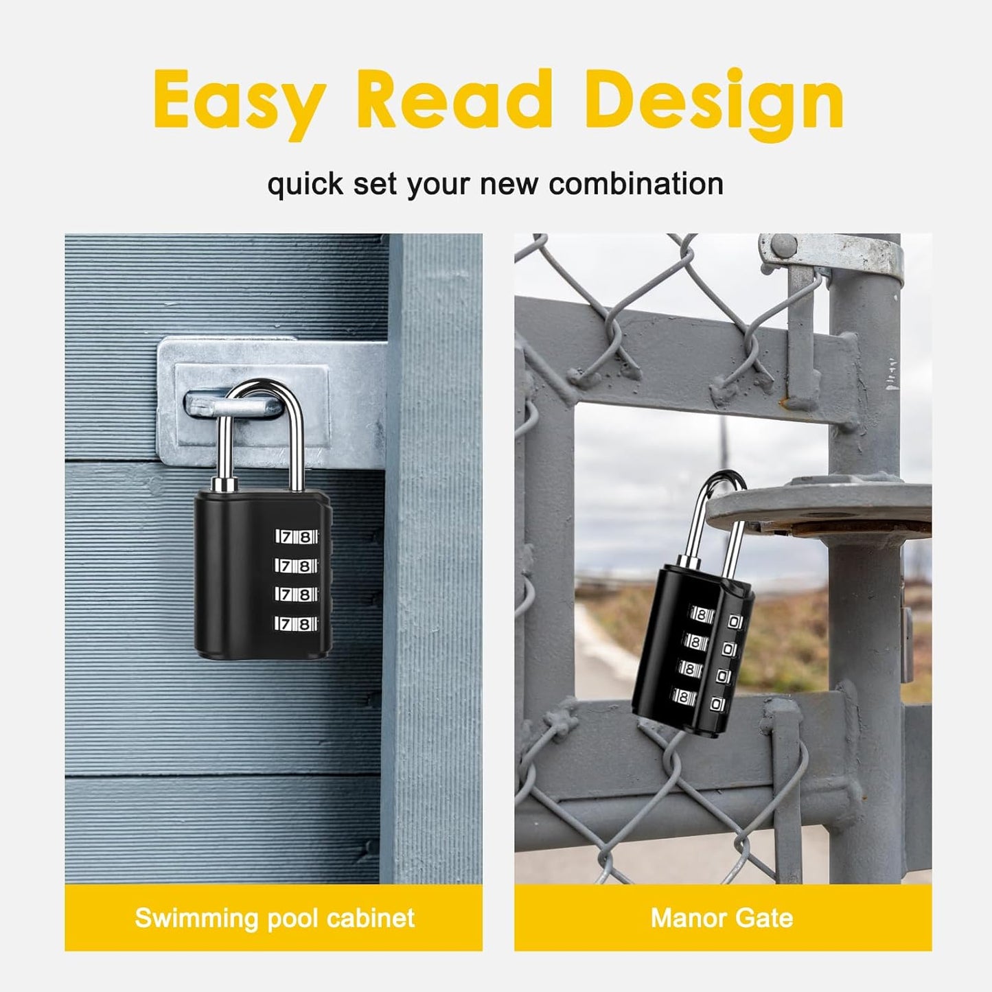 Waterproof Greoil Outdoor 4 Digit Combination Lock with Key - Set of 2 Padlocks for School Gym Sports Locker