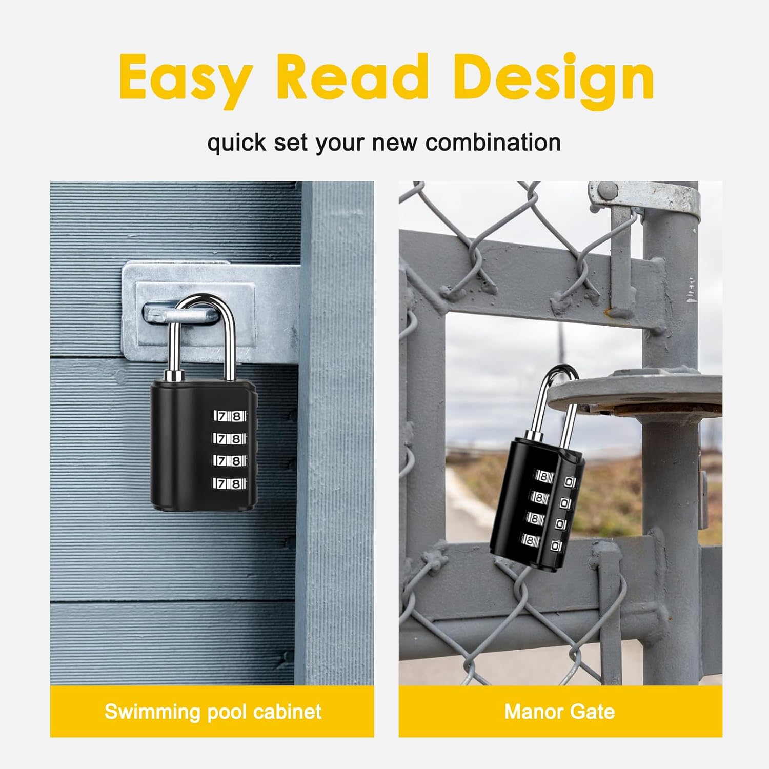 Waterproof Greoil Outdoor 4 Digit Combination Lock with Key - Set of 2 Padlocks for School Gym Sports Locker