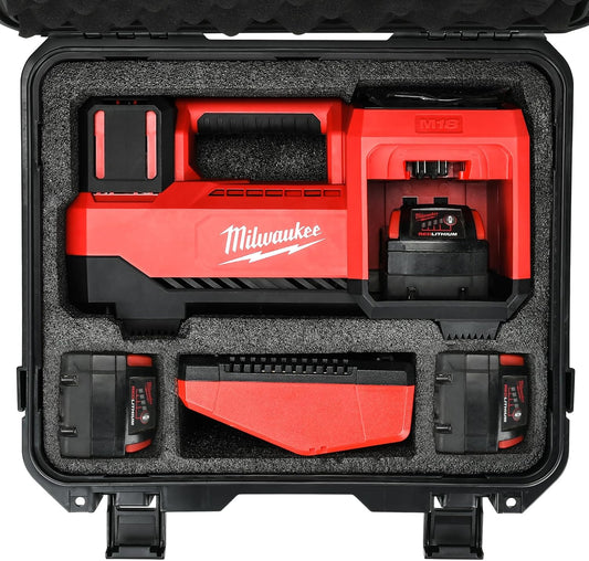 Waterproof Hard Case for Milwaukee M18 Inflator 2848-20 - Storage Holder for Battery Pack 18V 3.0 to 6.0 Ah - Black