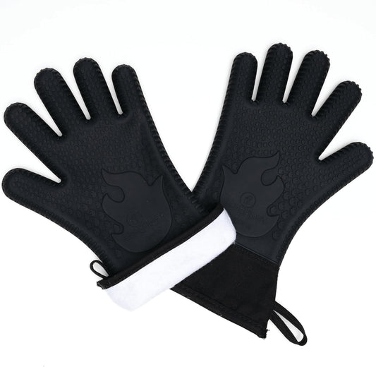 Waterproof Heat Resistant Silicone Oven Gloves with Fingers for Cooking and BBQ - Long Cuff, Insulated Grill Gloves in Black OSFM by Jolly Green Products