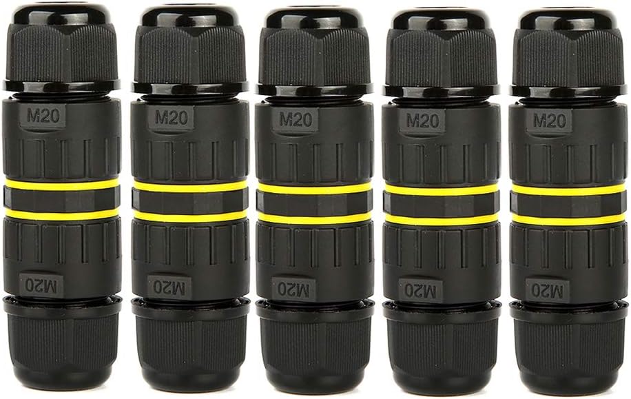 Waterproof IP68 Electrical Junction Box 3 Pole Wire Connector, M20 for Ø5-12mm Wire Range, AC 400V, 24A, UL Certified, 2 Way 3Pin 5 Pack