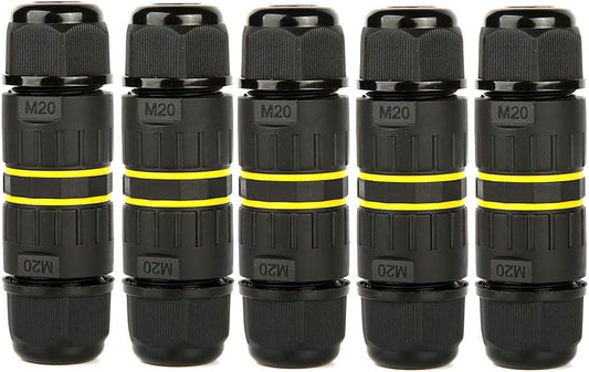 Waterproof IP68 Electrical Junction Box 3 Pole Wire Connector, M20 for Ø5-12mm Wire Range, AC 400V, 24A, UL Certified, 2 Way 3Pin 5 Pack