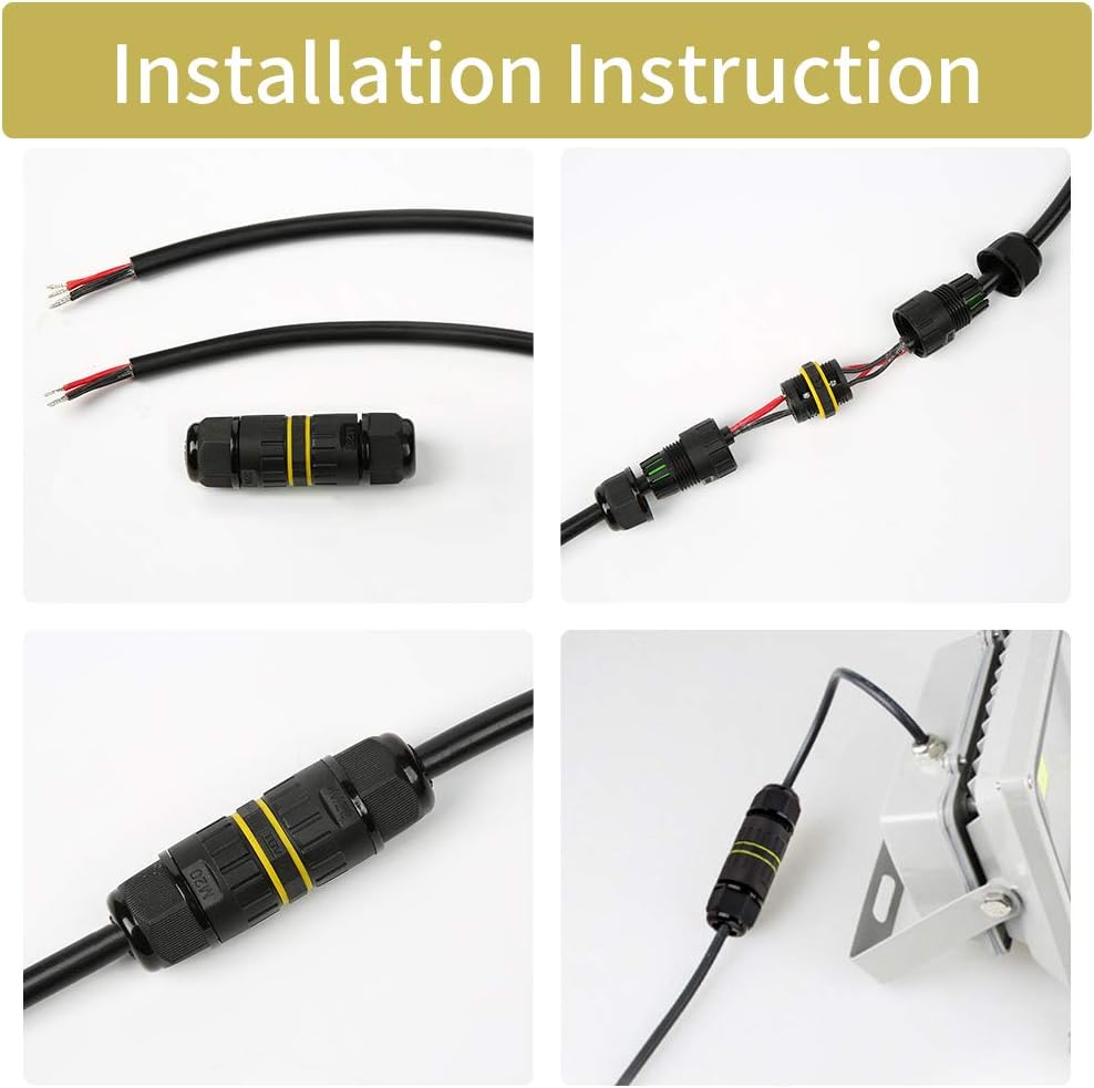 Waterproof IP68 Electrical Junction Box 3 Pole Wire Connector, M20 for Ø5-12mm Wire Range, AC 400V, 24A, UL Certified, 2 Way 3Pin 5 Pack