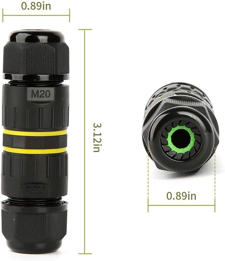 Waterproof IP68 Electrical Junction Box 3 Pole Wire Connector, M20 for Ø5-12mm Wire Range, AC 400V, 24A, UL Certified, 2 Way 3Pin 5 Pack