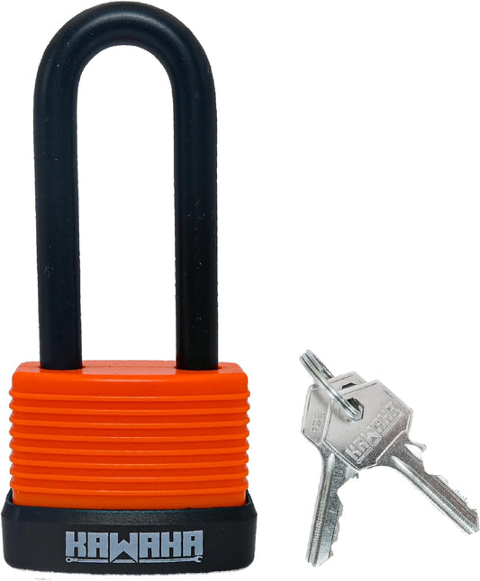 Waterproof Long Shackle Aluminum Padlock Set (92/40L-2P) with Keys - Ideal for Garage, Fence, Shed, Yard - Ultralight and Keyed Alike - Aluminum Body with Thermoplastic Case - Outdoor Use (1.75 in.)