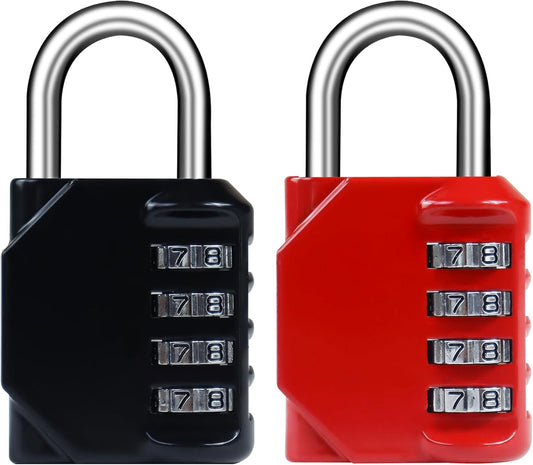 Waterproof Metal Combination Padlock 2 Pack - 4 Digit Resettable Locker Lock for School Gym, Outdoor Gate, Shed, Toolbox - Black & Red - WildKart
