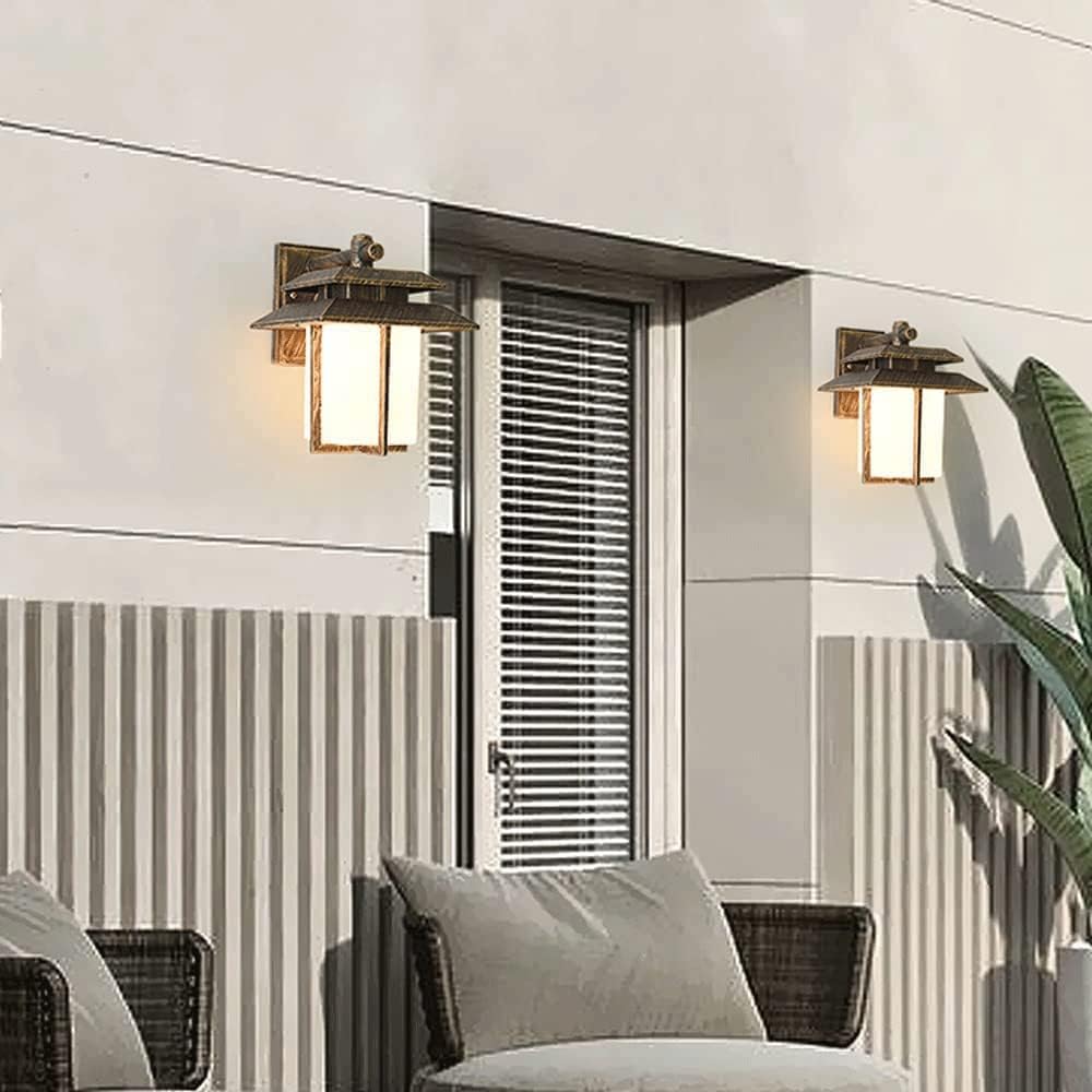 Waterproof Outdoor Wall Sconces with Frosted Glass Lampshade for Villa Entrance Porch - American Country Style Die-cast Aluminum Wall Lamp
