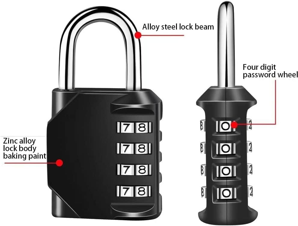 Waterproof Resettable Combination Gym Locker Padlock - 4 Digit Outdoor Lock for School (1 Pack Black) - WildKart