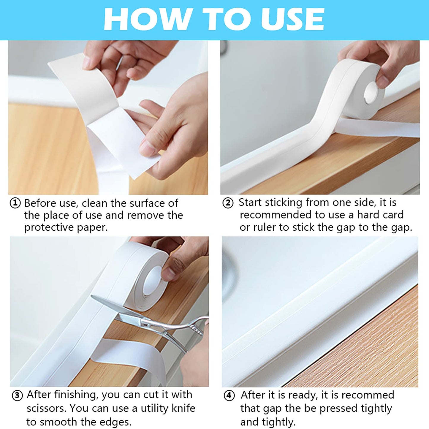 Waterproof Self-Adhesive Caulk Strip Tape for Bathroom Kitchen Wall - 1.5" x 10.5 Ft