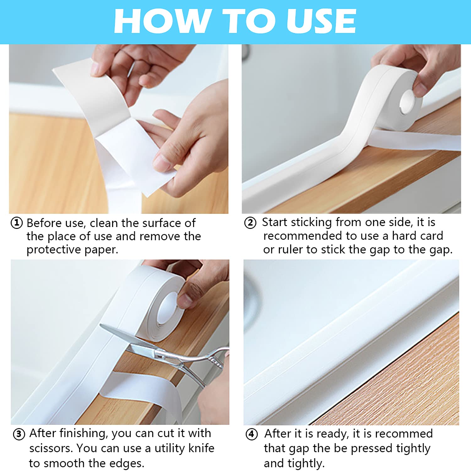 Waterproof Self-Adhesive Caulk Strip Tape for Bathroom Kitchen Wall - 1.5" x 10.5 Ft