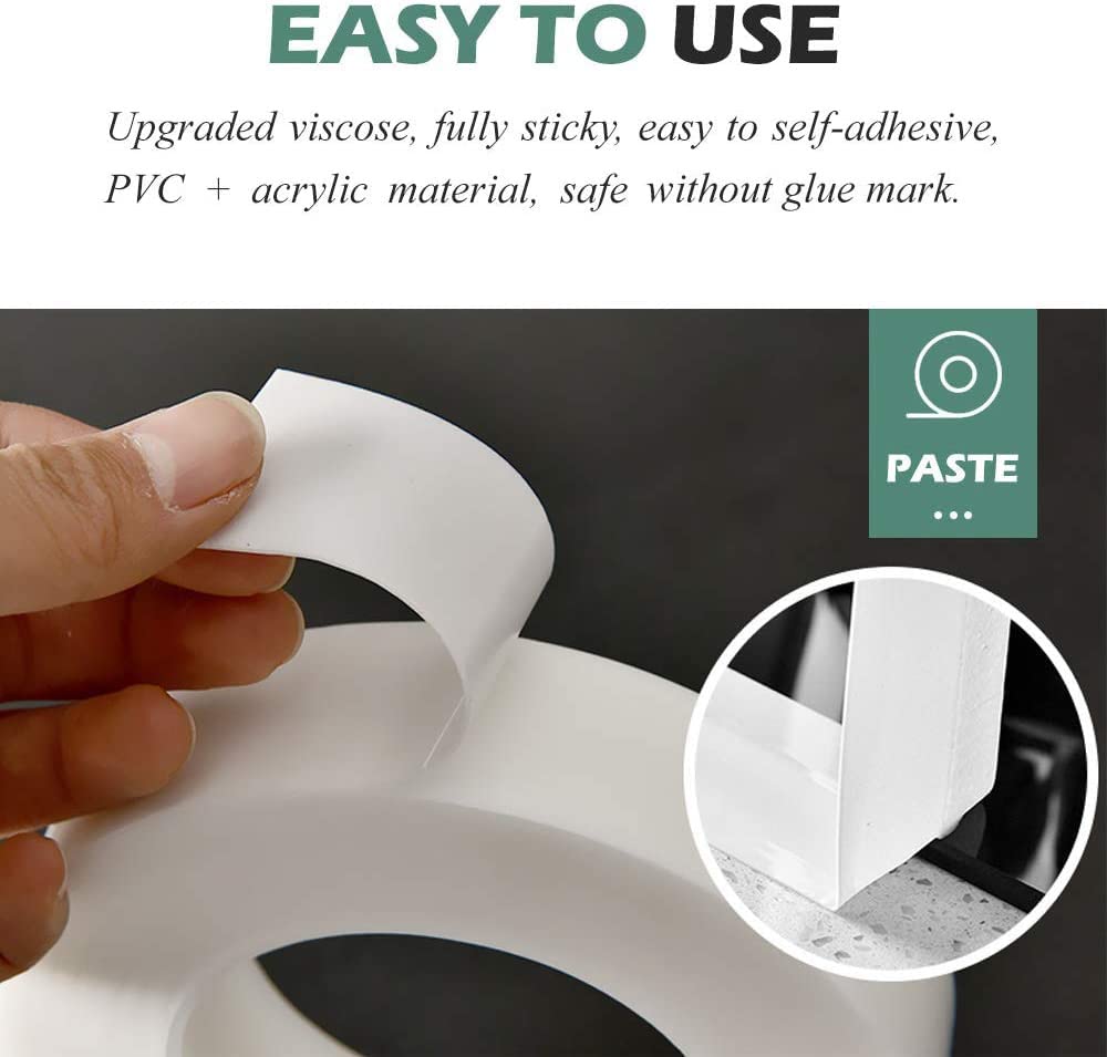 Waterproof Self Adhesive Caulk Strip Tape for Bathtub Bathroom Shower Toilet Kitchen Wall (49/25 Inch x 10 Feet, White)