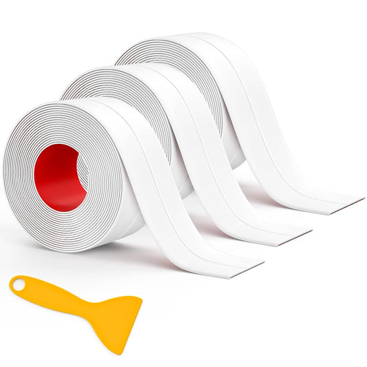Waterproof Self Adhesive Caulk Tape for Kitchen, Bathroom, Shower - 3 Rolls, 1.5" x 10.5Ft - Caulking Sealant Strip with Sealing Tool - Edge Protector for Countertop, Sink, Bathtub, Toilet
