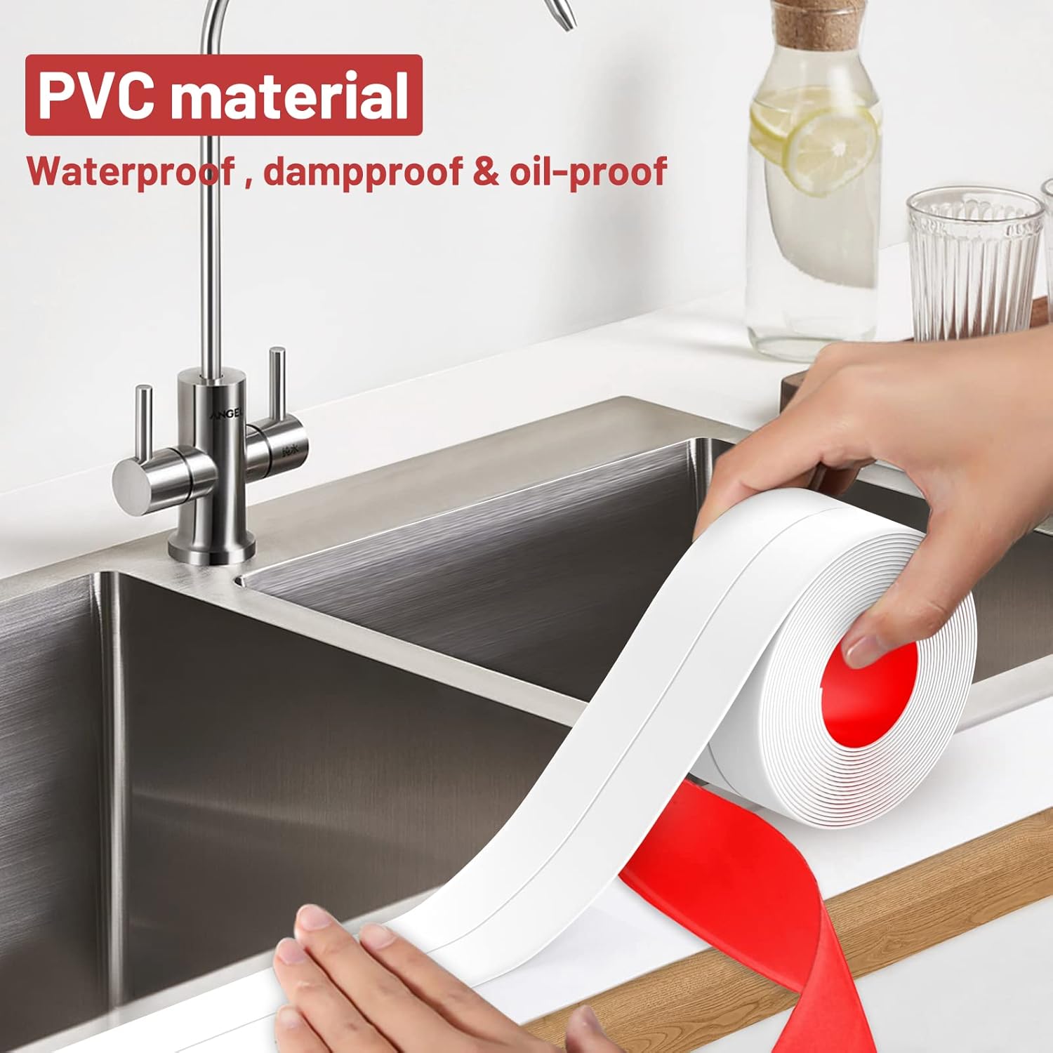 Waterproof Self Adhesive Caulk Tape for Kitchen, Bathroom, Shower - 3 Rolls, 1.5" x 10.5Ft - Caulking Sealant Strip with Sealing Tool - Edge Protector for Countertop, Sink, Bathtub, Toilet