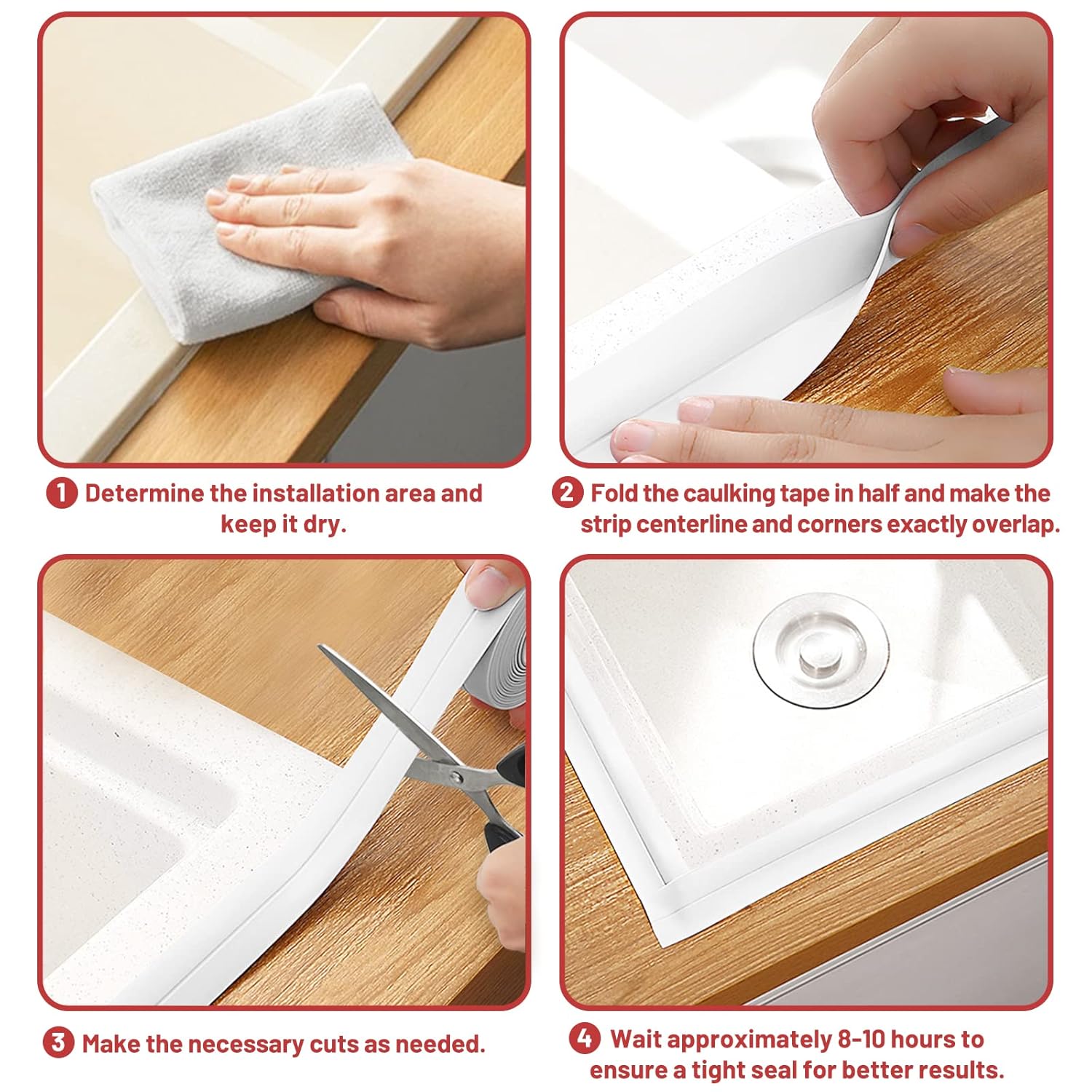 Waterproof Self Adhesive Caulk Tape for Kitchen, Bathroom, Shower - 3 Rolls, 1.5" x 10.5Ft - Caulking Sealant Strip with Sealing Tool - Edge Protector for Countertop, Sink, Bathtub, Toilet