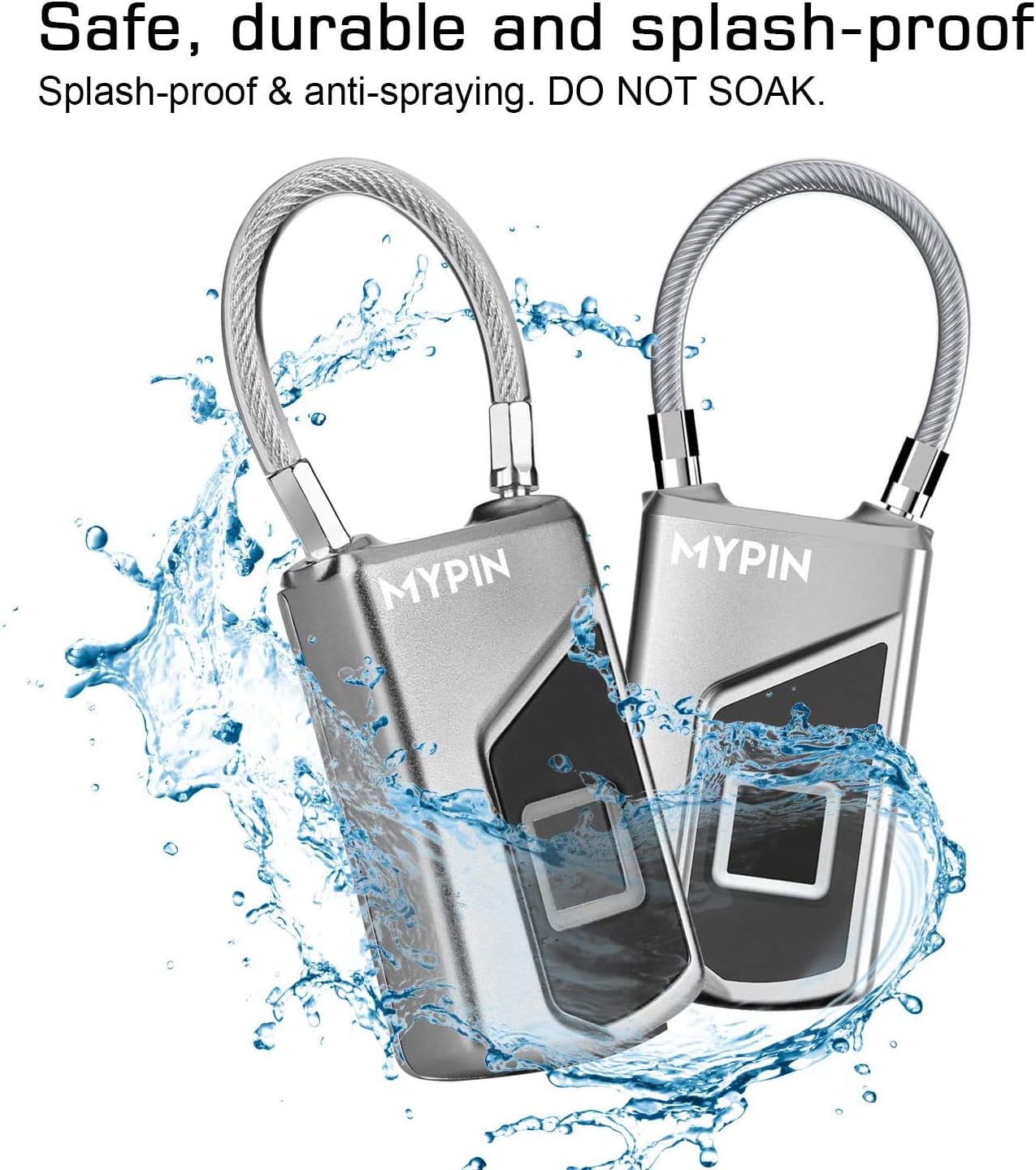 Waterproof Smart Fingerprint Padlock with Key Backup - Ideal for Gym, Door, Suitcase, Backpack, Bike, Office - WildKart