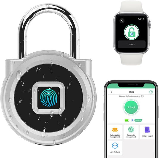 Waterproof Smart Gym Locker Padlock with Fingerprint Remote, Keyless Security Lock - iOS Compatible, Silver - WildKart