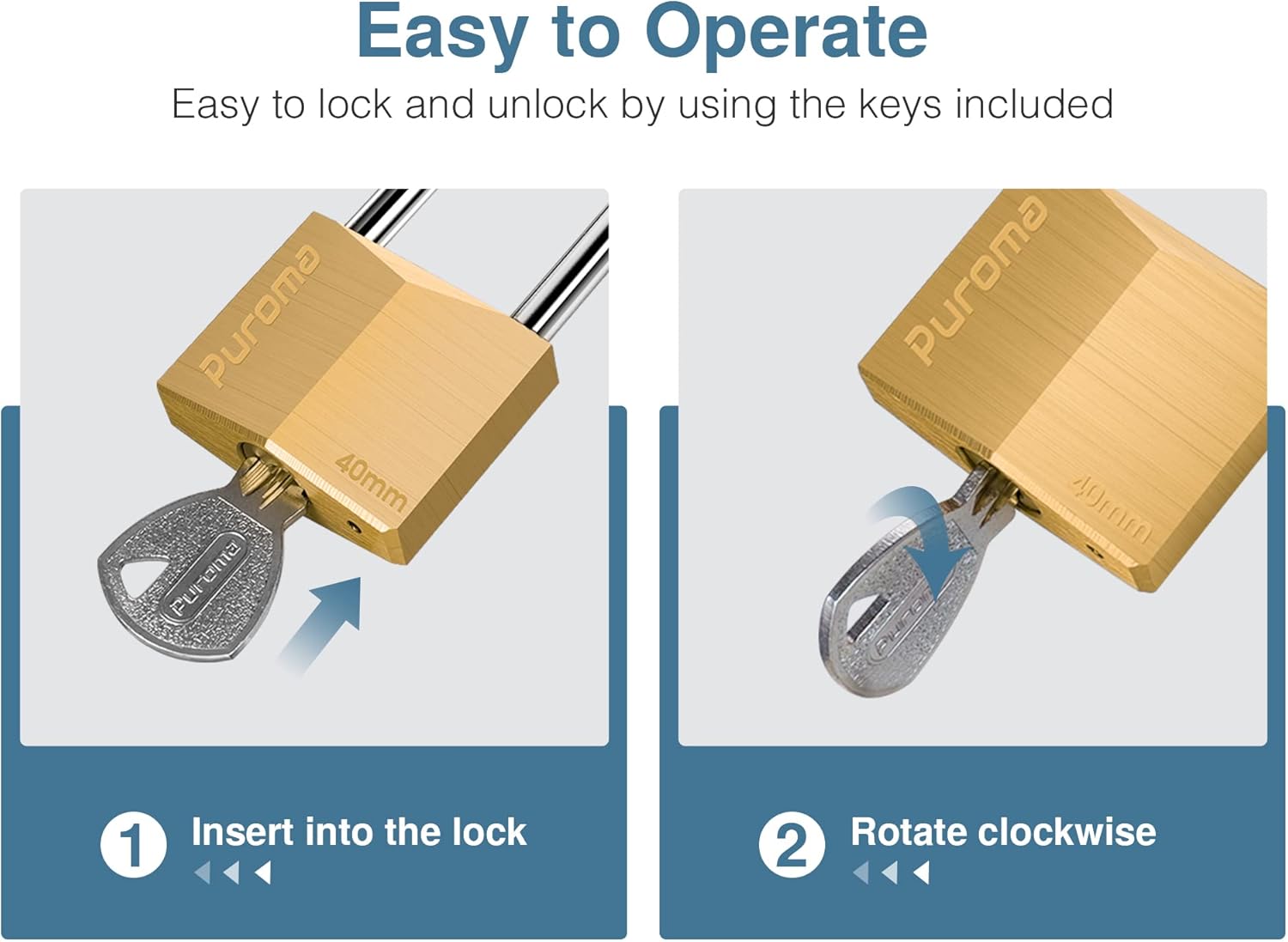 Waterproof Solid Brass Padlock with Keys - Ideal for Sheds, Lockers, Toolbox, Fence - Puroma 1 Pack Keyed Padlock - WildKart