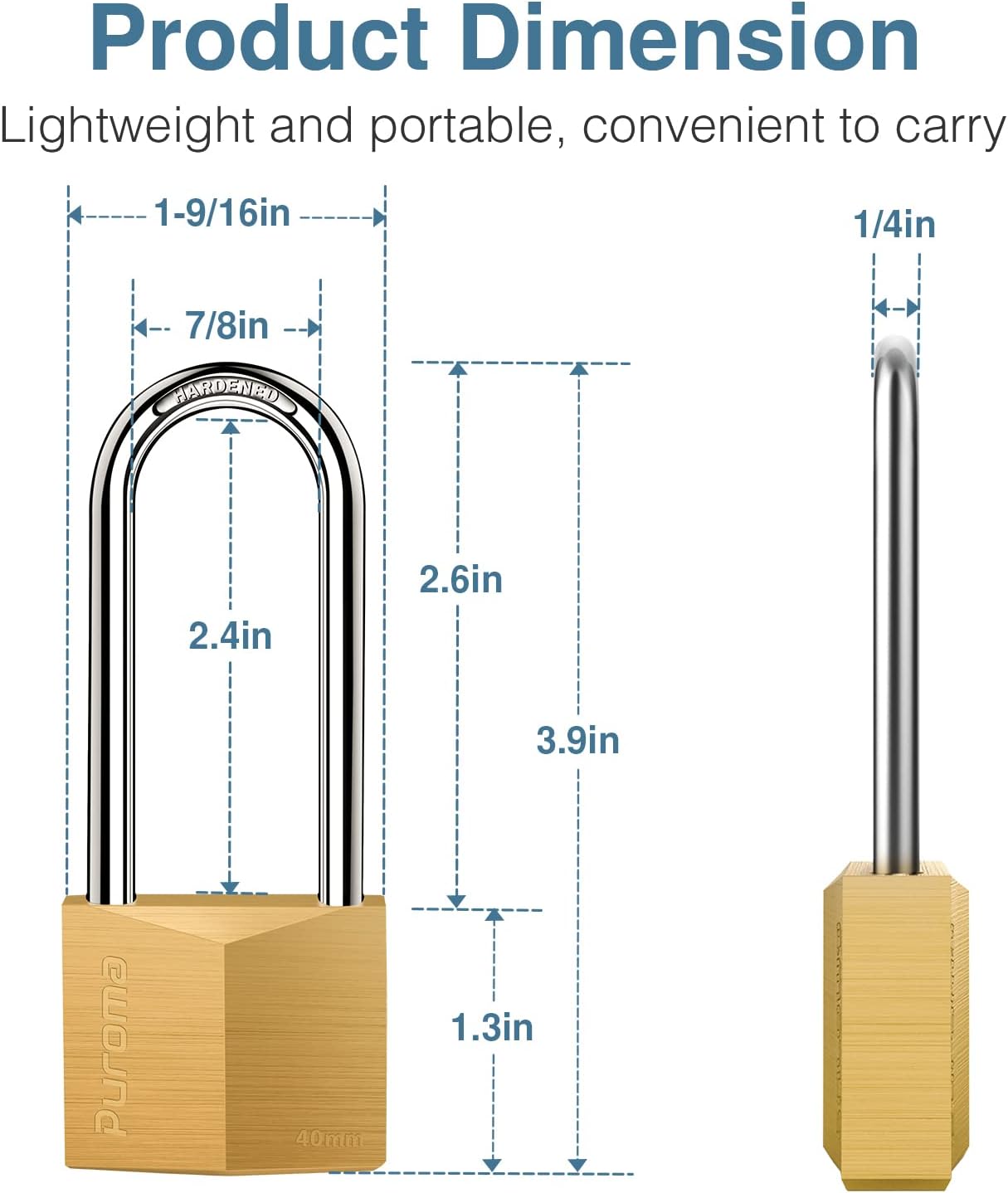 Waterproof Solid Brass Padlock with Keys - Ideal for Sheds, Lockers, Toolbox, Fence - Puroma 1 Pack Keyed Padlock - WildKart