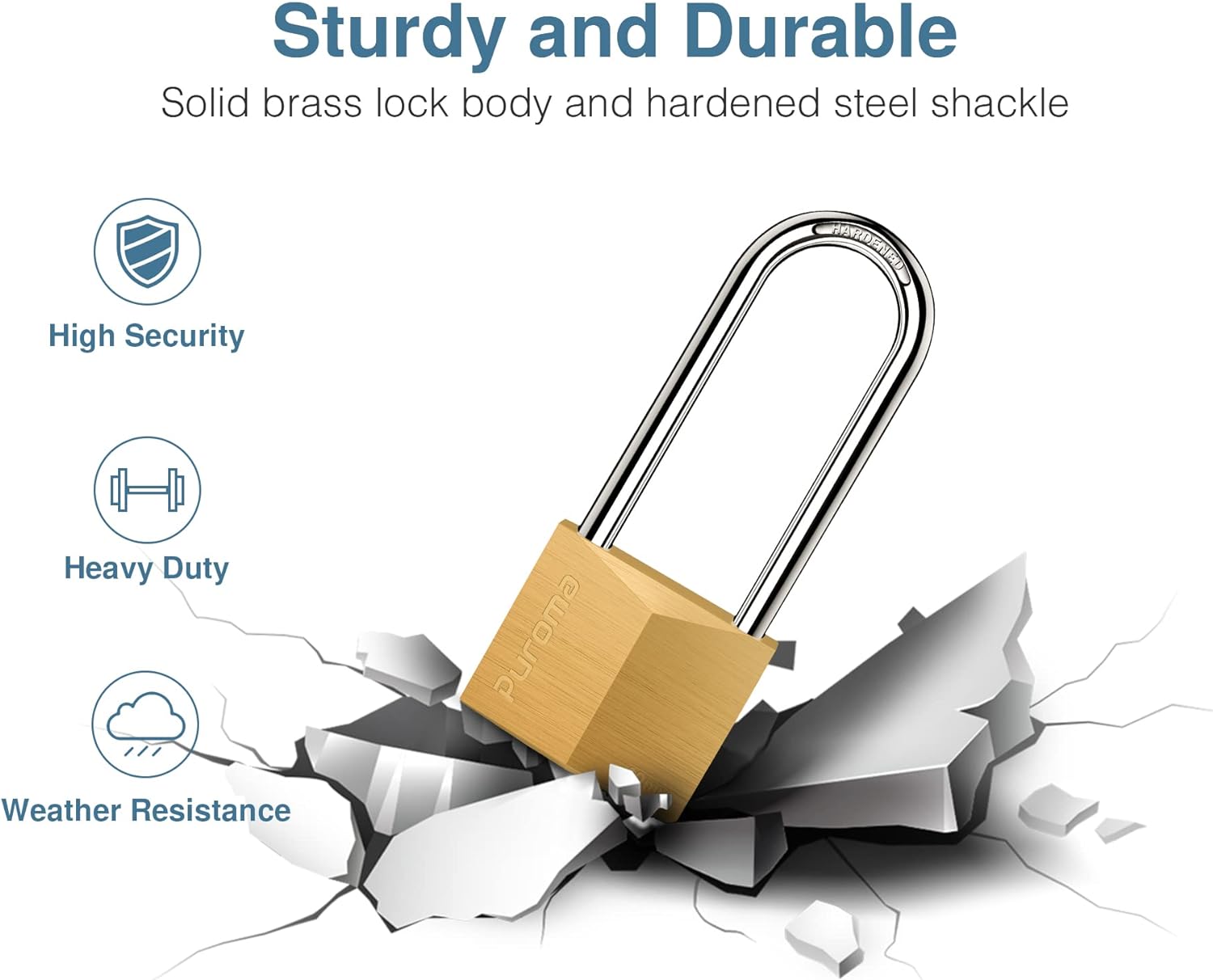 Waterproof Solid Brass Padlock with Keys - Ideal for Sheds, Lockers, Toolbox, Fence - Puroma 1 Pack Keyed Padlock - WildKart