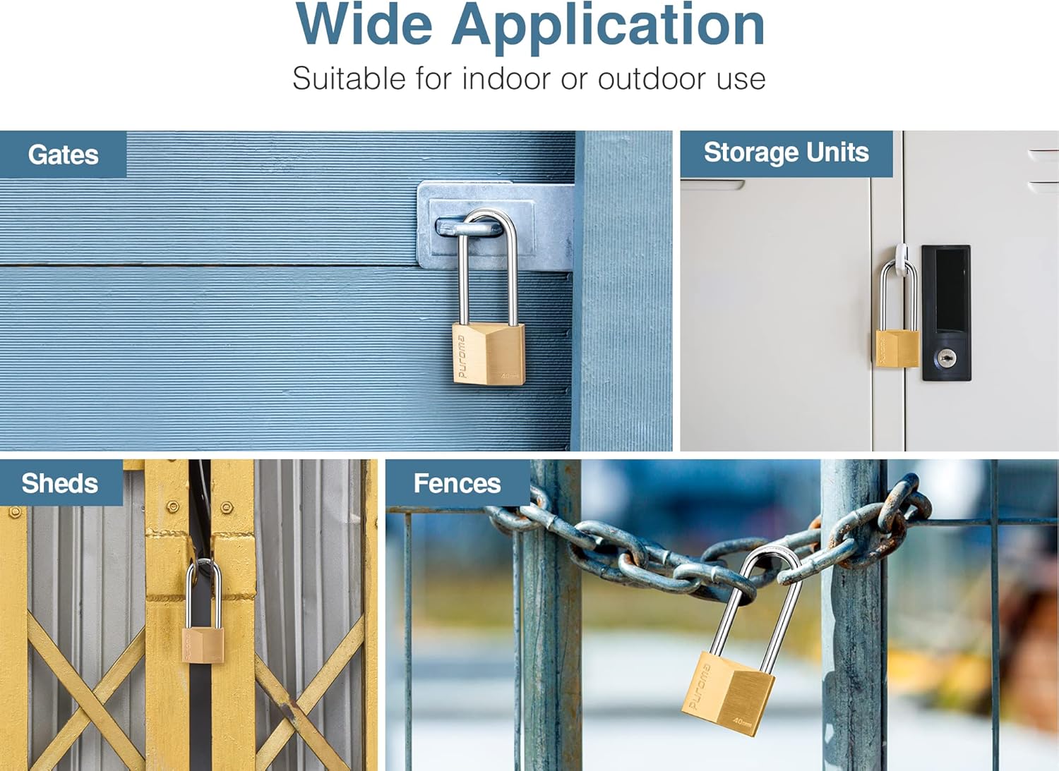 Waterproof Solid Brass Padlock with Keys - Ideal for Sheds, Lockers, Toolbox, Fence - Puroma 1 Pack Keyed Padlock - WildKart