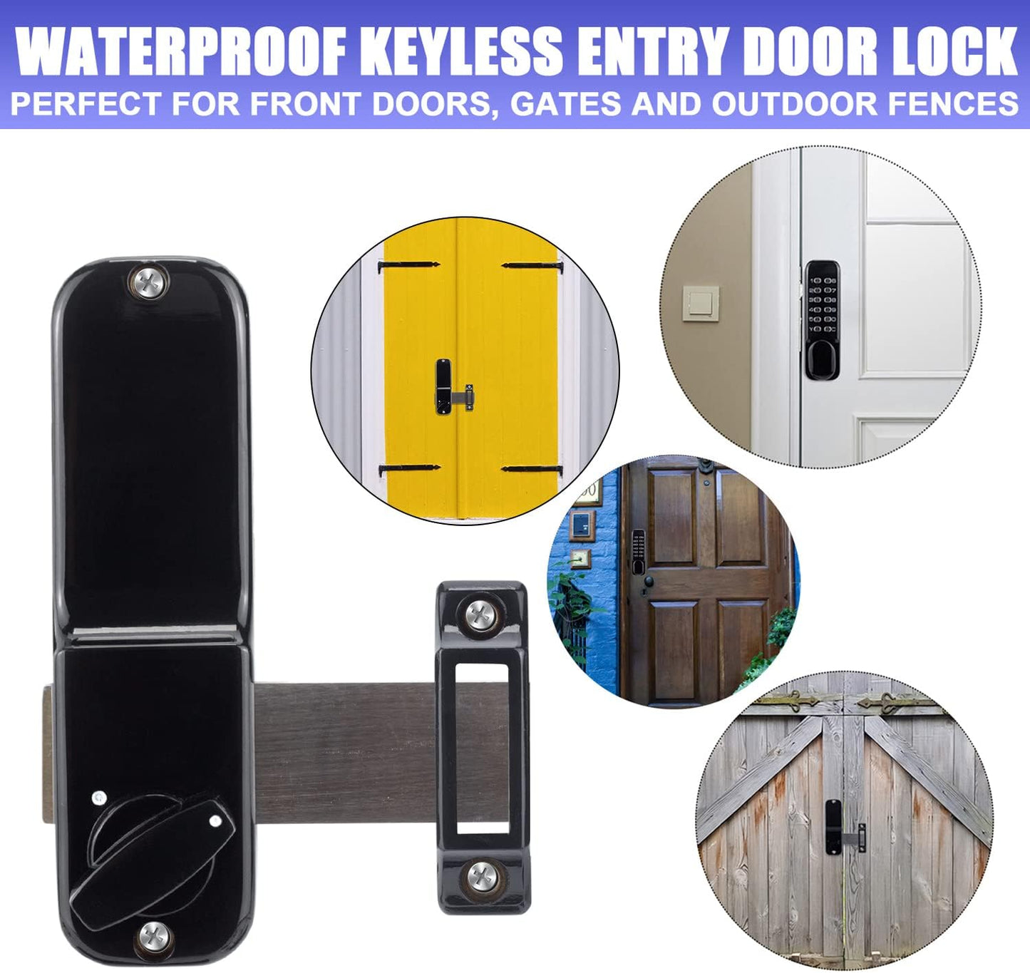 Waterproof Stainless Steel Mechanical Door Lock with Keypad Deadbolt - Keyless Entry Outdoor Gate Combination Lock Set (Black)