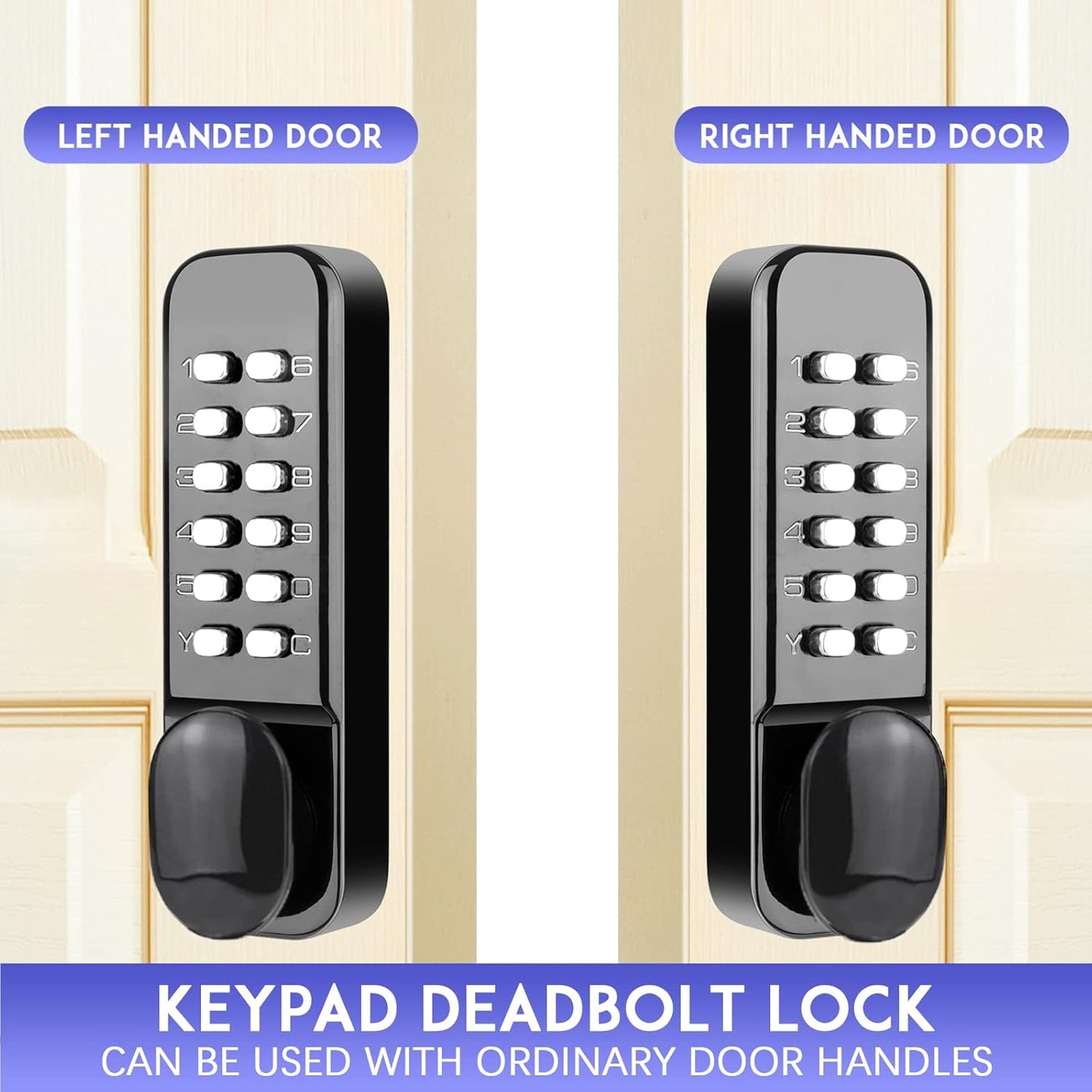 Waterproof Stainless Steel Mechanical Door Lock with Keypad Deadbolt - Keyless Entry Outdoor Gate Combination Lock Set (Black)