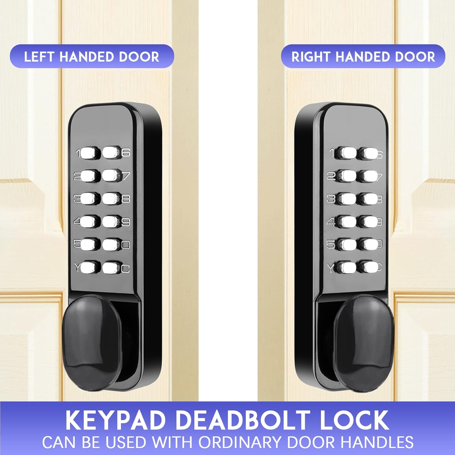 Waterproof Stainless Steel Mechanical Door Lock with Keypad Deadbolt - Keyless Entry Outdoor Gate Combination Lock Set (Black)
