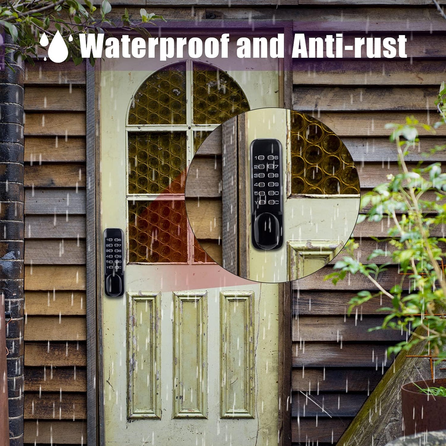 Waterproof Stainless Steel Mechanical Door Lock with Keypad Deadbolt - Keyless Entry Outdoor Gate Combination Lock Set (Black)