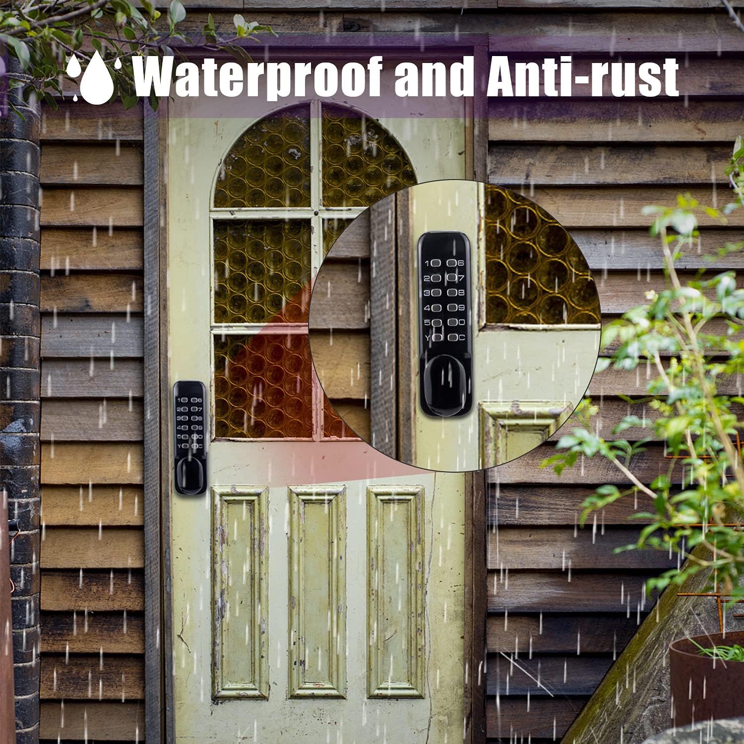 Waterproof Stainless Steel Mechanical Door Lock with Keypad Deadbolt - Keyless Entry Outdoor Gate Combination Lock Set (Black)