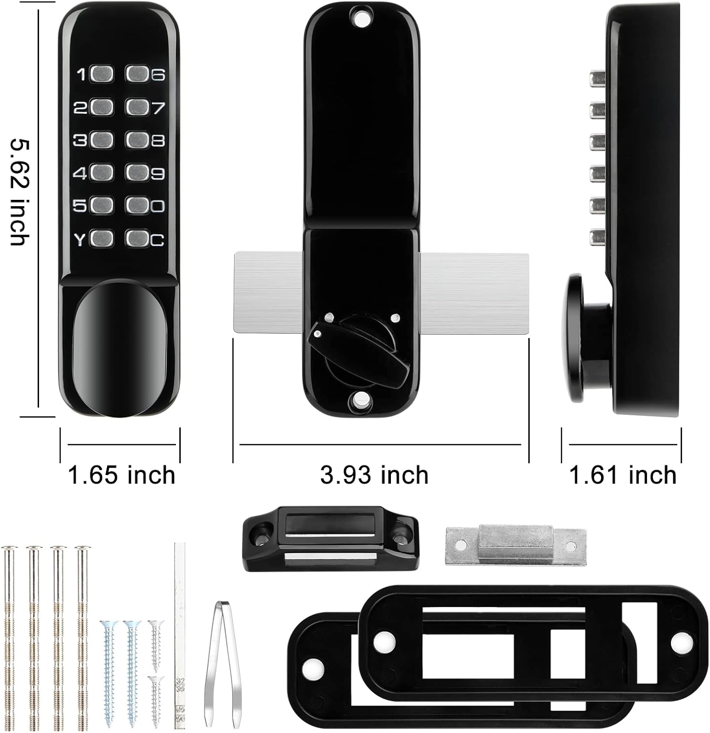 Waterproof Stainless Steel Mechanical Door Lock with Keypad Deadbolt - Keyless Entry Outdoor Gate Combination Lock Set (Black)