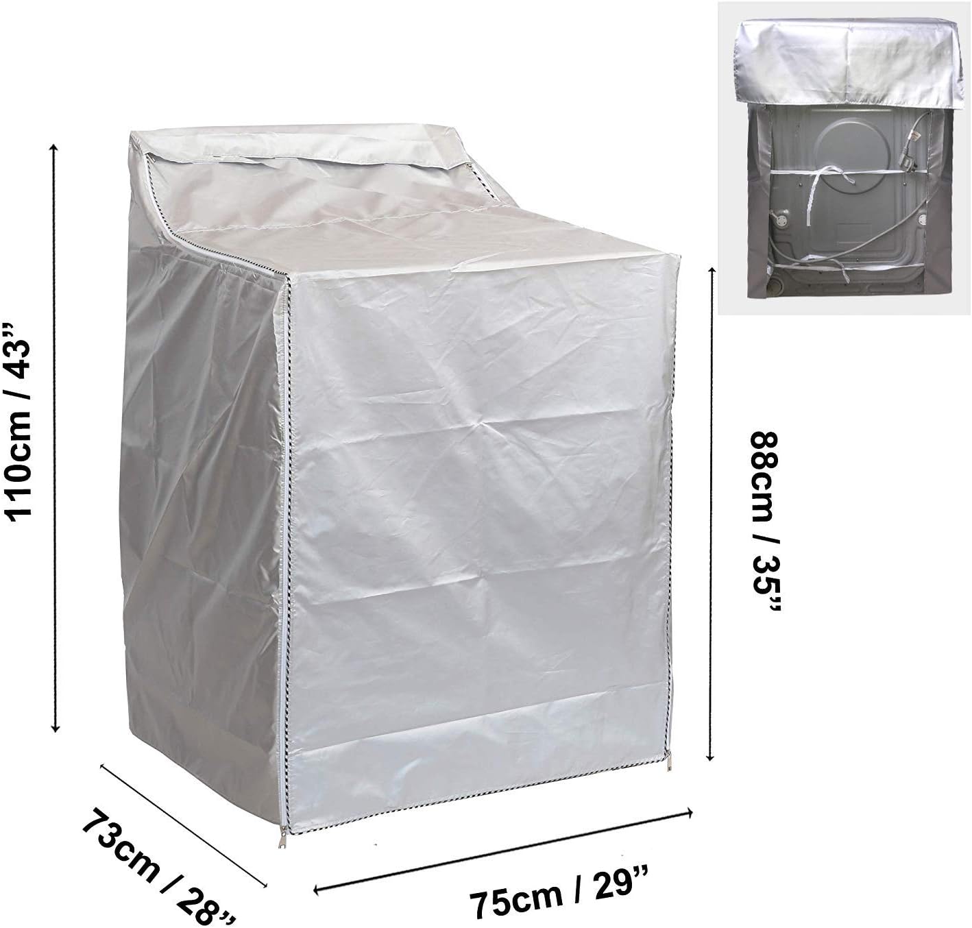 Waterproof Washer/Dryer Cover for Top-loading Machines - Dustproof, Sun-Proof - Fits Most US/Canadian Models - W29”D28”H43” - Basic Silver
