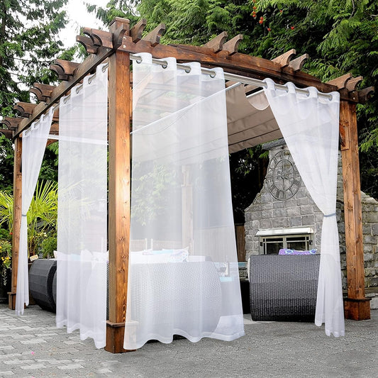 Waterproof White Outdoor Sheer Curtains for Patio - 2 Panels Indoor Voile Curtain 54x84 inch for Living Room, Bedroom, Porch, Pergola