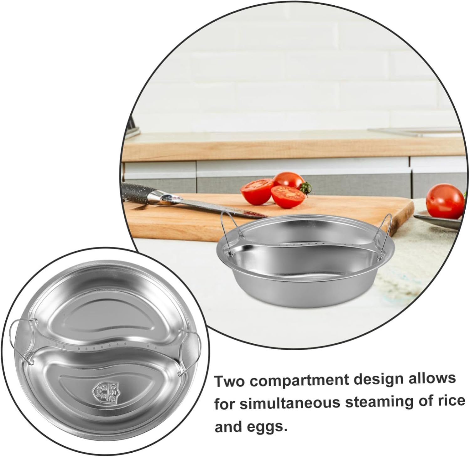 WATIIFUFU 2-Compartment Steaming Basket Insert for Rice Cooker - Handles for Eggs, Vegetables, Seafood - Steamer Pot