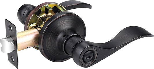 Wave Style Privacy Door Lever in Oil Rubbed Bronze Finish - Interior Bed/Bath Handle with Keyless Lockset - Left/Right Handed - 1 Pack