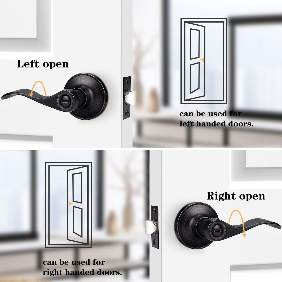 Wave Style Privacy Door Lever in Oil Rubbed Bronze Finish - Interior Bed/Bath Handle with Keyless Lockset - Left/Right Handed - 1 Pack