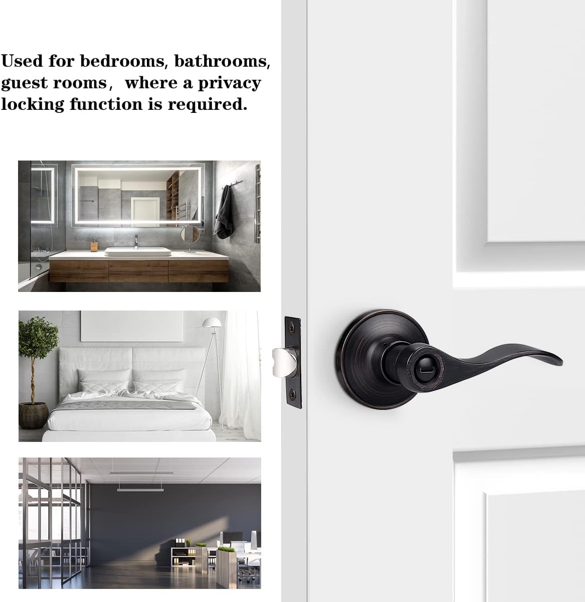 Wave Style Privacy Door Lever in Oil Rubbed Bronze Finish - Interior Bed/Bath Handle with Keyless Lockset - Left/Right Handed - 1 Pack