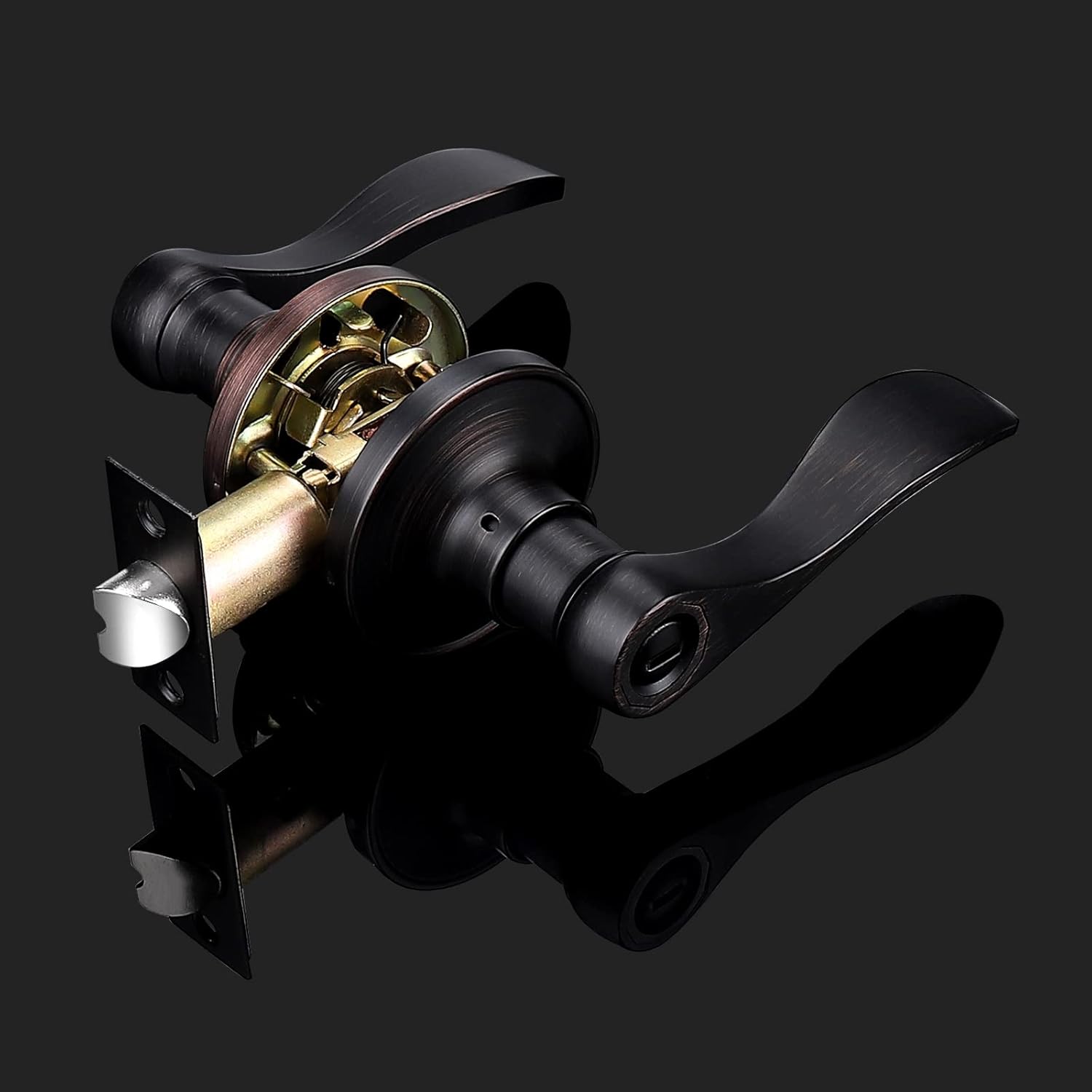 Wave Style Privacy Door Lever in Oil Rubbed Bronze Finish - Interior Bed/Bath Handle with Keyless Lockset - Left/Right Handed - 1 Pack