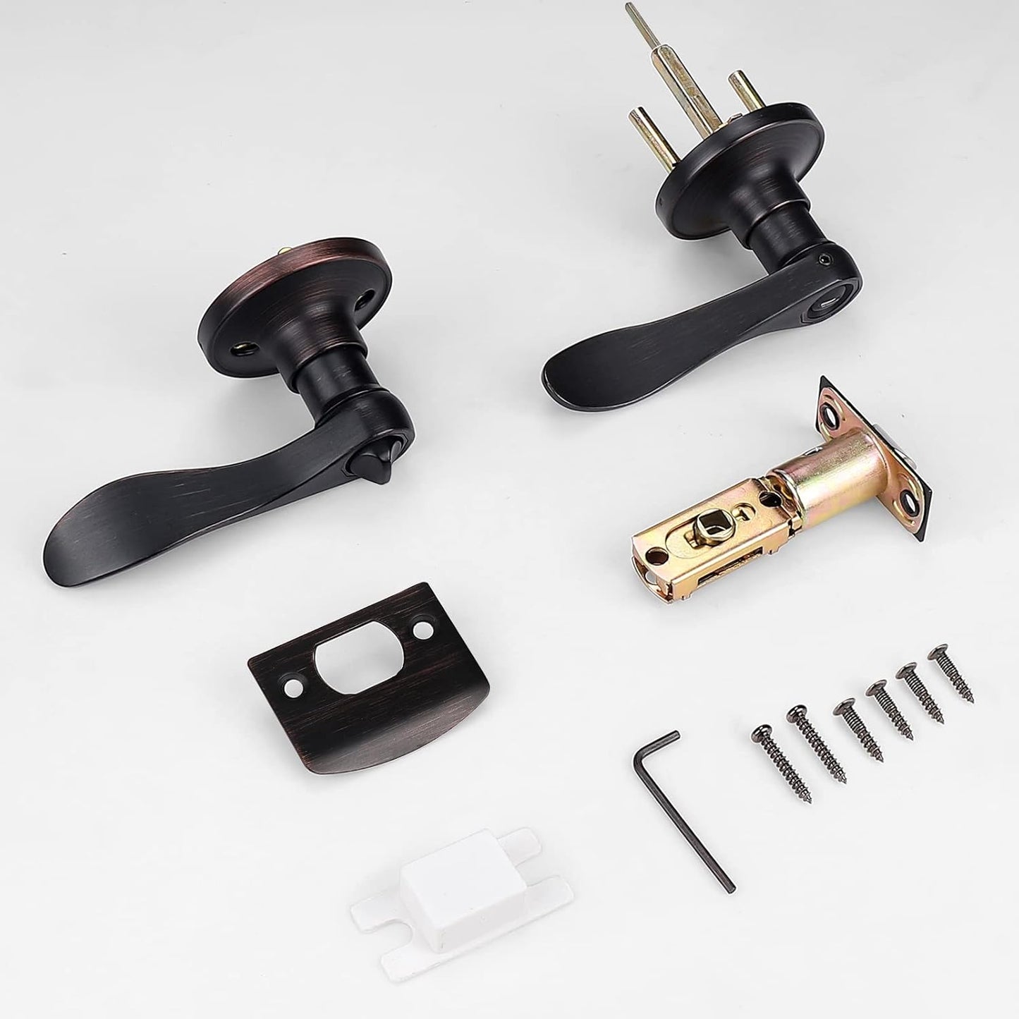 Wave Style Privacy Door Lever in Oil Rubbed Bronze Finish - Interior Bed/Bath Handle with Keyless Lockset - Left/Right Handed - 1 Pack