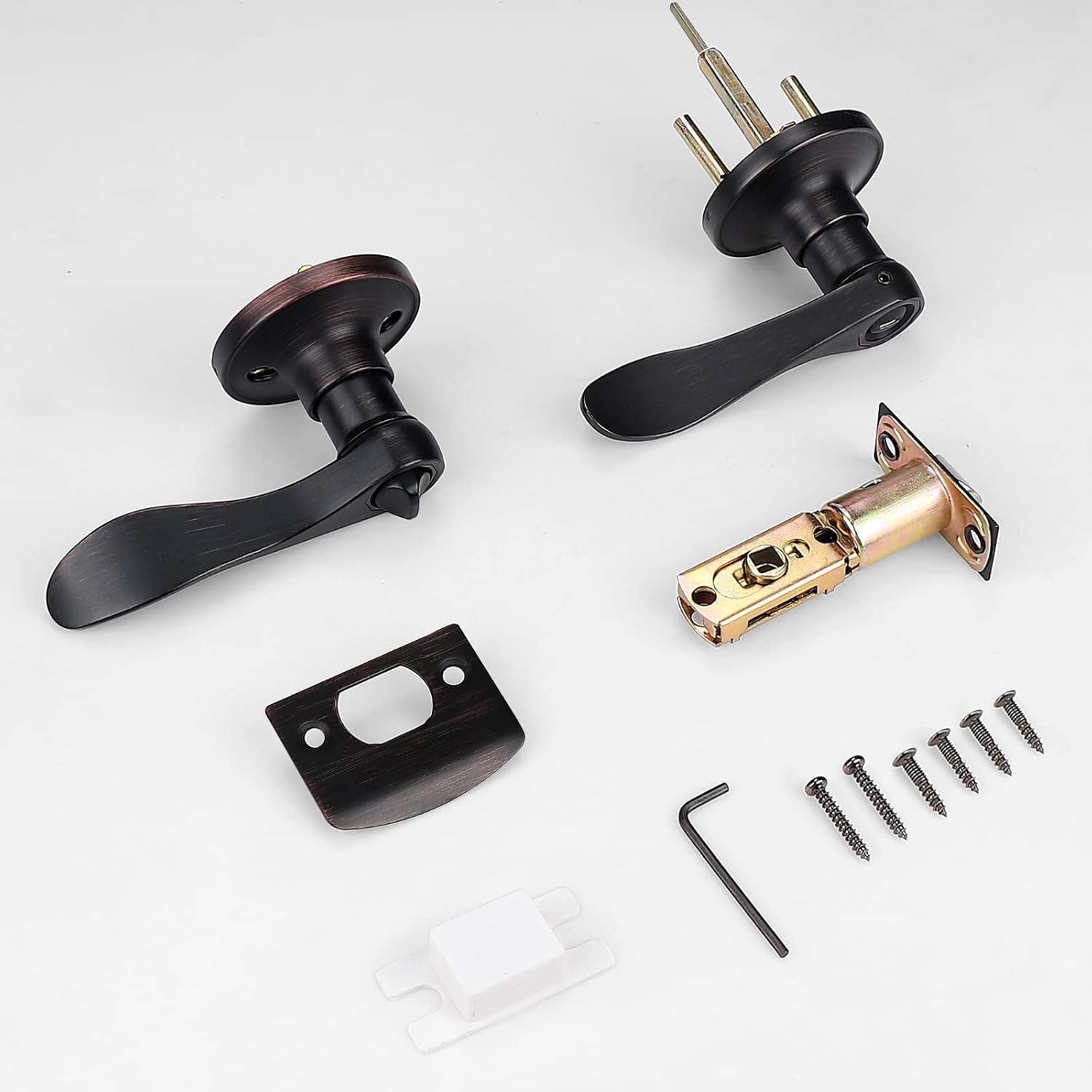 Wave Style Privacy Door Lever in Oil Rubbed Bronze Finish - Interior Bed/Bath Handle with Keyless Lockset - Left/Right Handed - 1 Pack