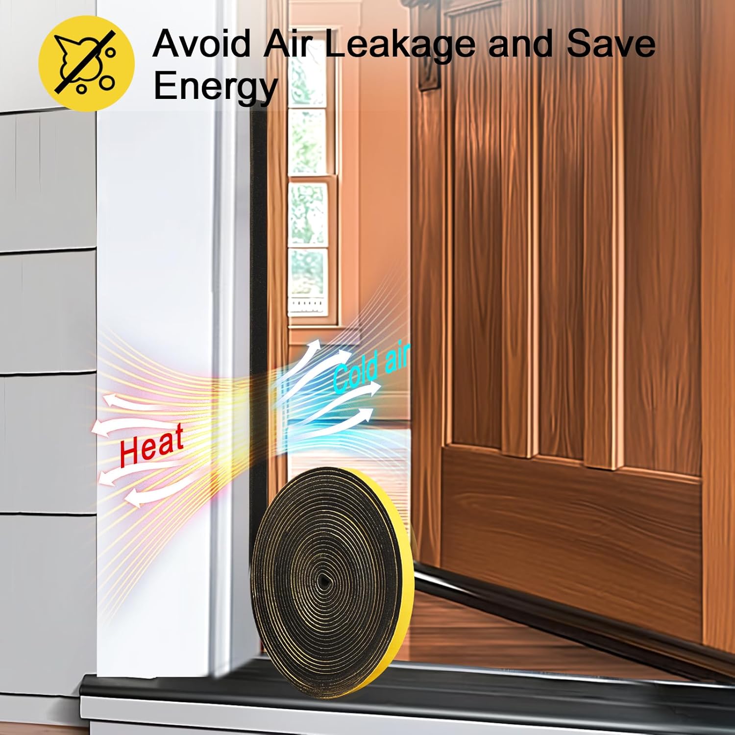 Weather Stripping Door Seal Strip - Black Foam Tape for Sliding Door, Front Door, Windows - 1/2" x 1/8" x 32.8Ft