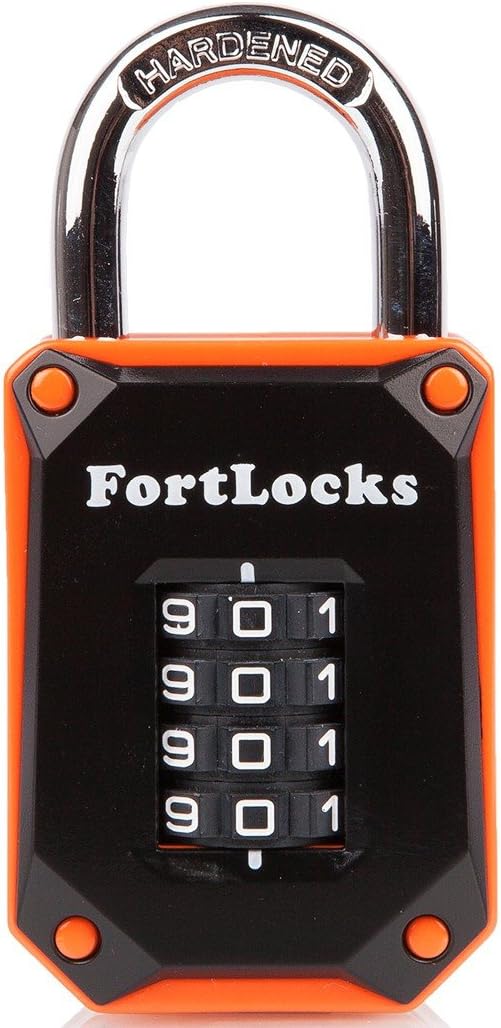 Weatherproof 4 Digit Gym Locker Lock - Heavy Duty Stainless Steel Combination Padlock - Resettable Code - Orange - WildKart