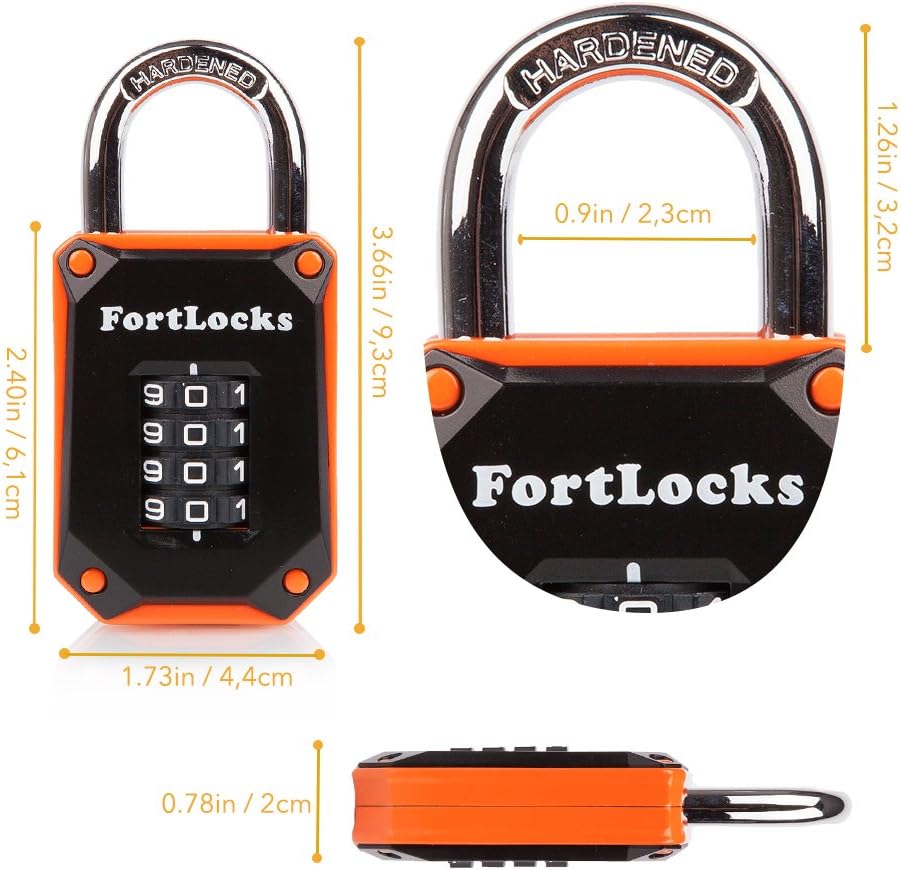 Weatherproof 4 Digit Gym Locker Lock - Heavy Duty Stainless Steel Combination Padlock - Resettable Code - Orange - WildKart