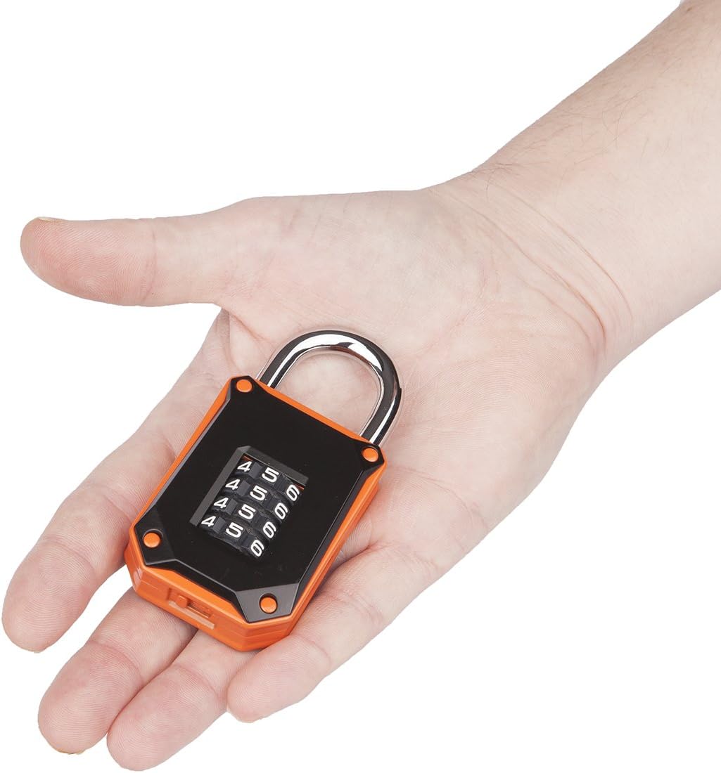 Weatherproof 4 Digit Gym Locker Lock - Heavy Duty Stainless Steel Combination Padlock - Resettable Code - Orange - WildKart
