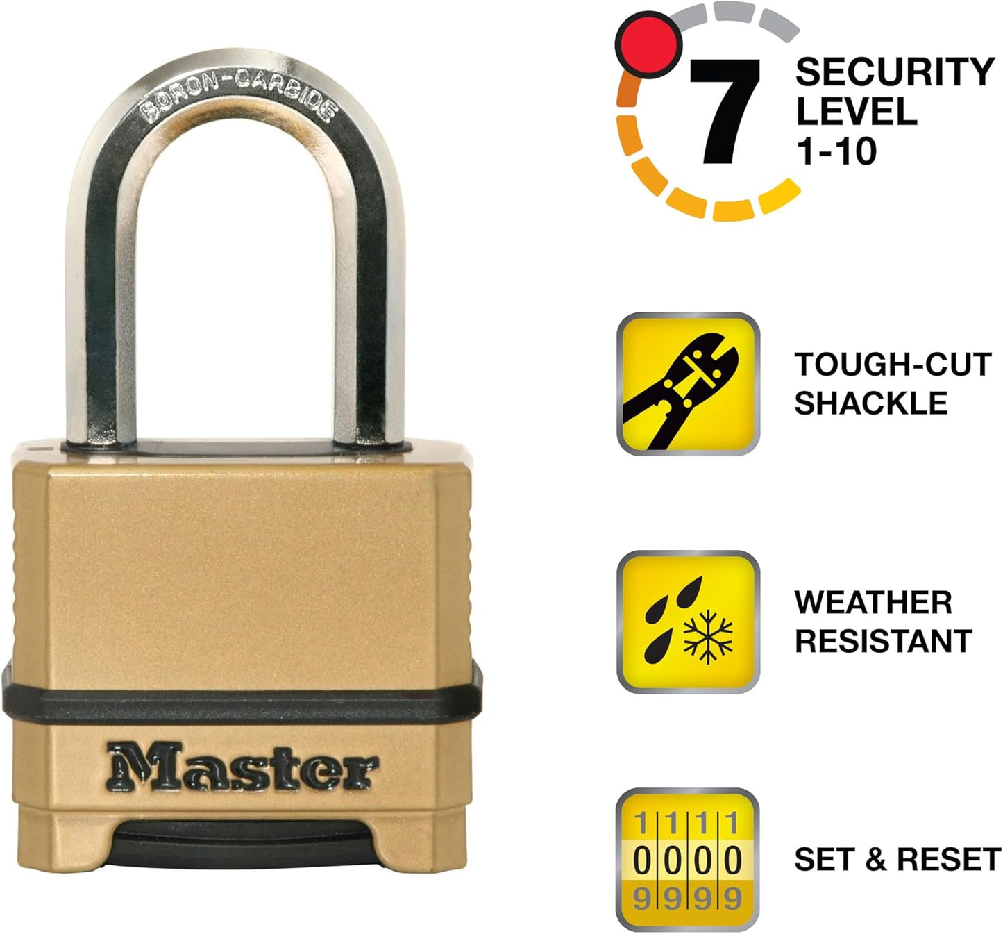 Weatherproof Heavy Duty Outdoor Combination Padlock with Brass Finish - Resettable Master Lock M175XDLF - WildKart
