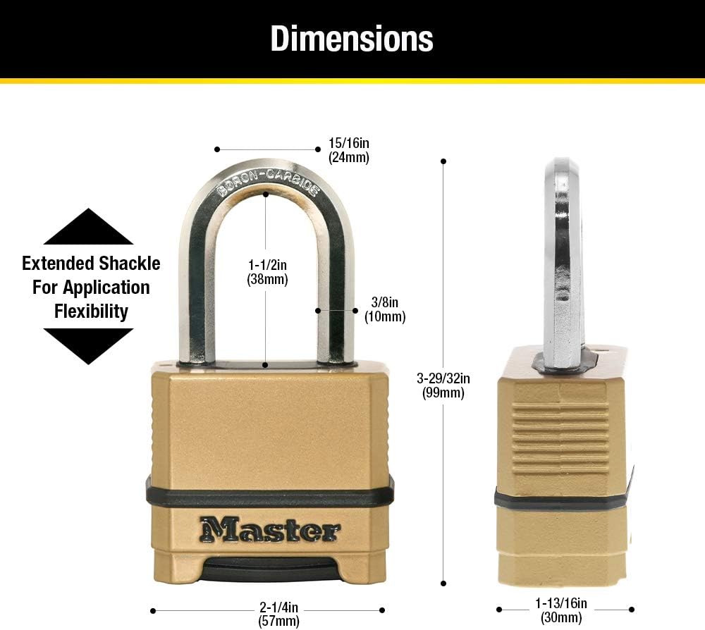 Weatherproof Heavy Duty Outdoor Combination Padlock with Brass Finish - Resettable Master Lock M175XDLF - WildKart