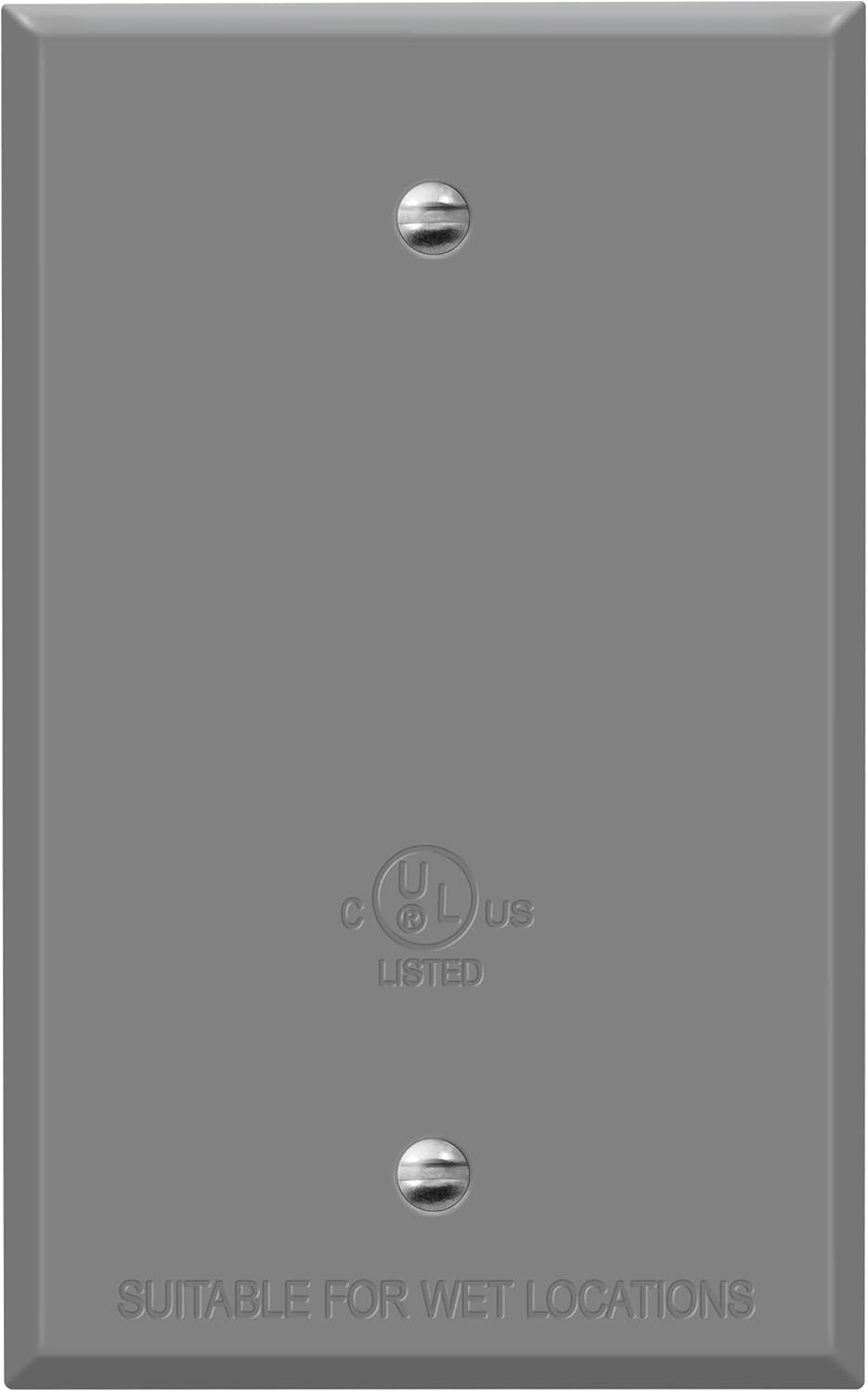 Weatherproof Outdoor Blank Metal Wall Plate for Corrosion Resistance - 1-Gang 4.50" x 2.76" Zinc Alloy Cover, Gray Finish